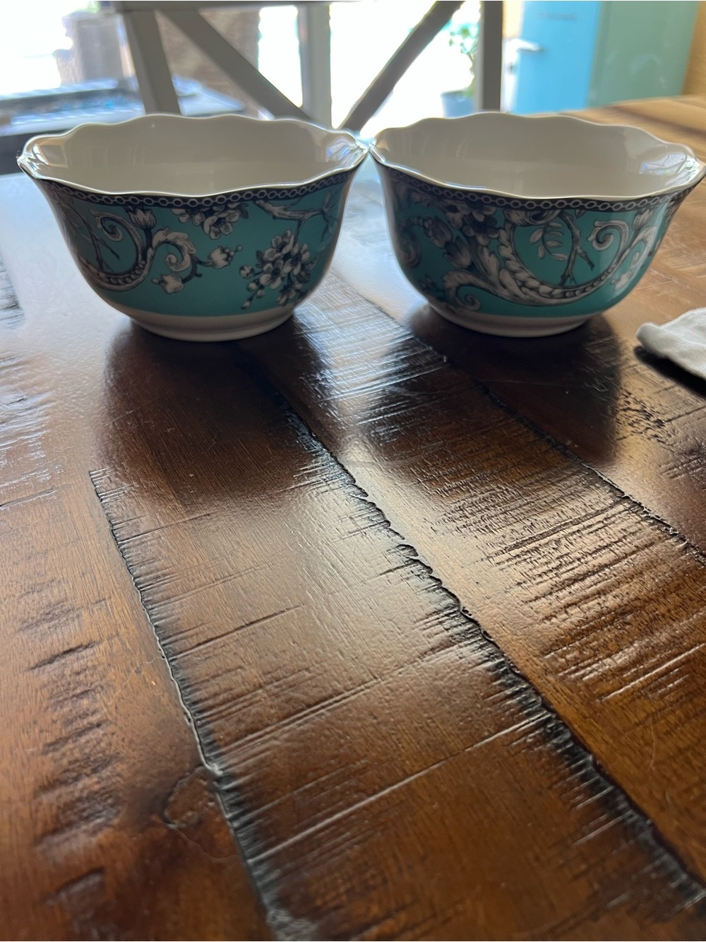 Sale!! 222 Fifth Teal Floral Adelaide Porcelain Bowls - Set of 2